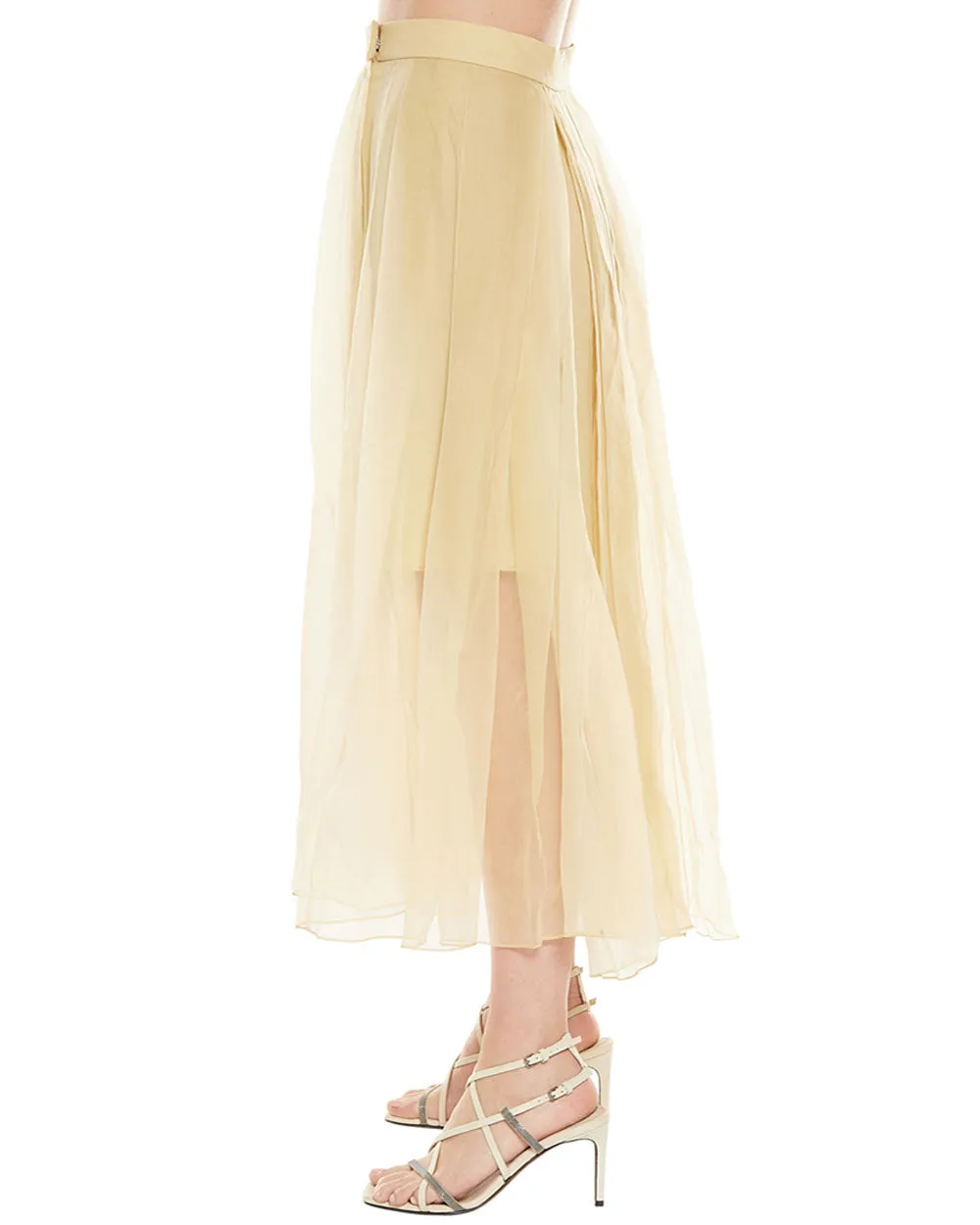 Lemon Pleated Silk Midi Skirt