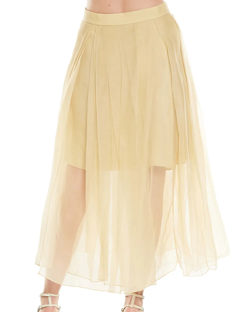 Lemon Pleated Silk Midi Skirt