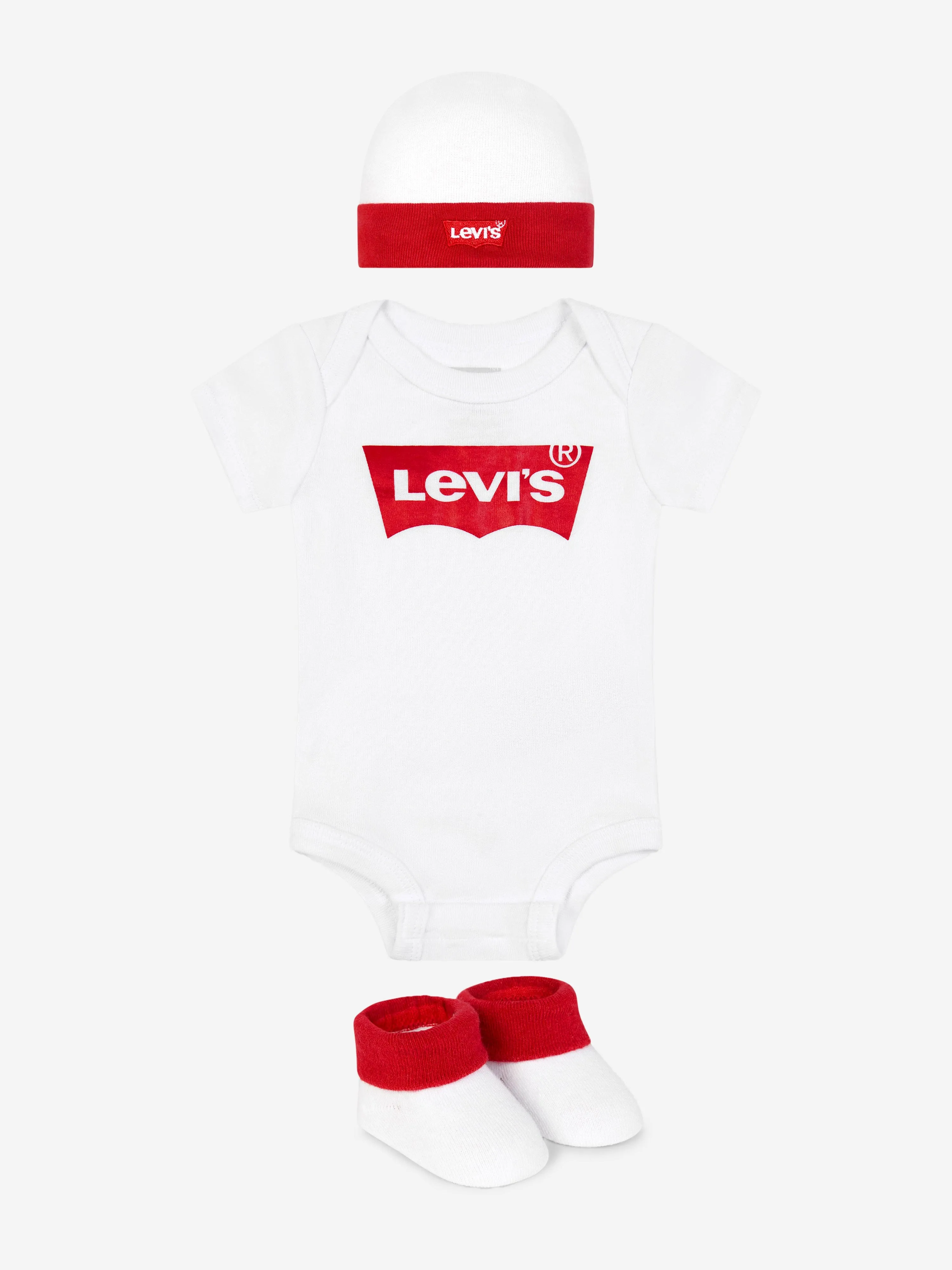 Levi's Baby Bodysuit Hat And Booties Set in White