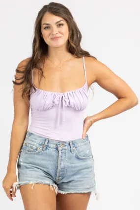 LILAC SHIRRED DETAIL BODYSUIT