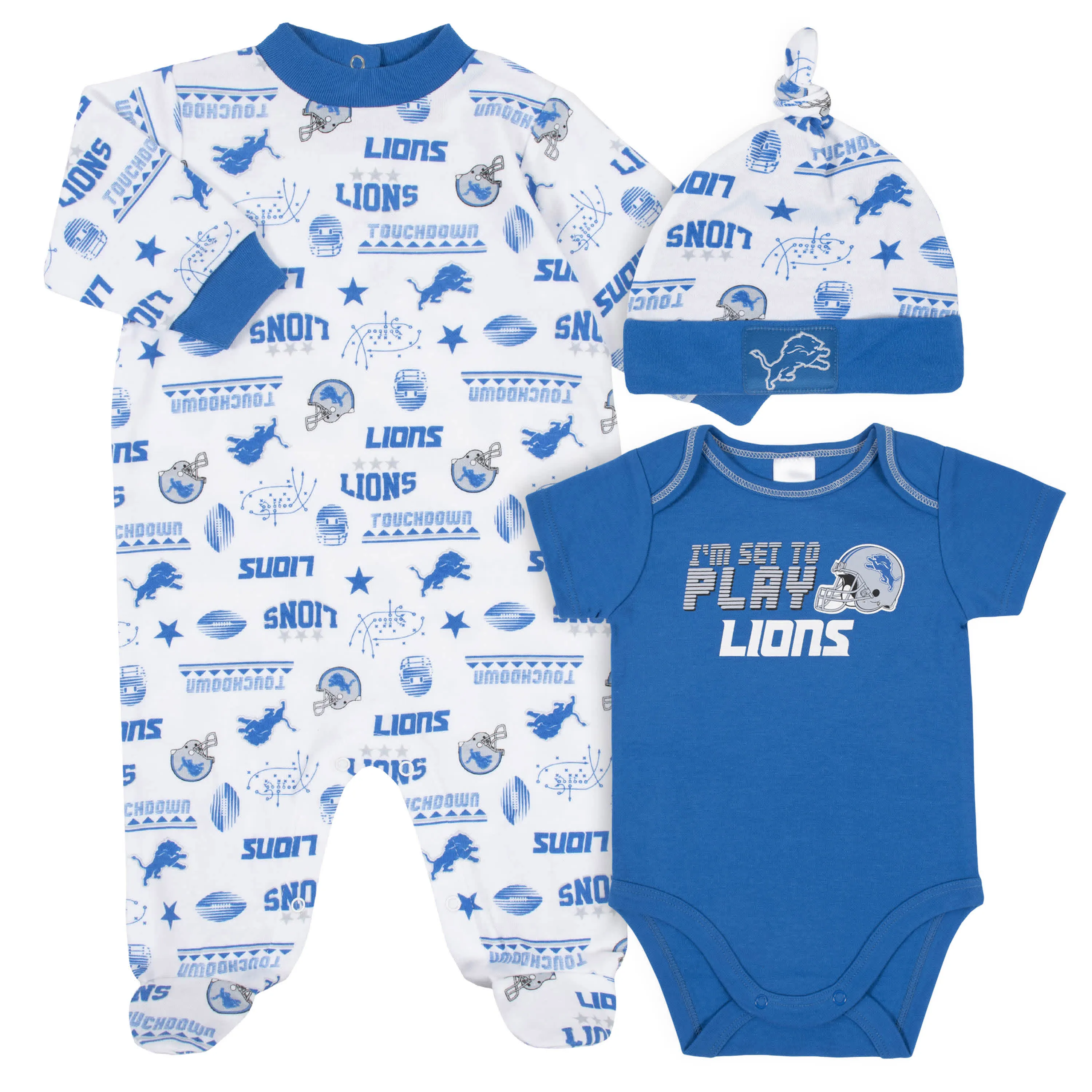 Lions Baby Boys 3-Piece Bodysuit, Sleep 'N Play, and Cap Set