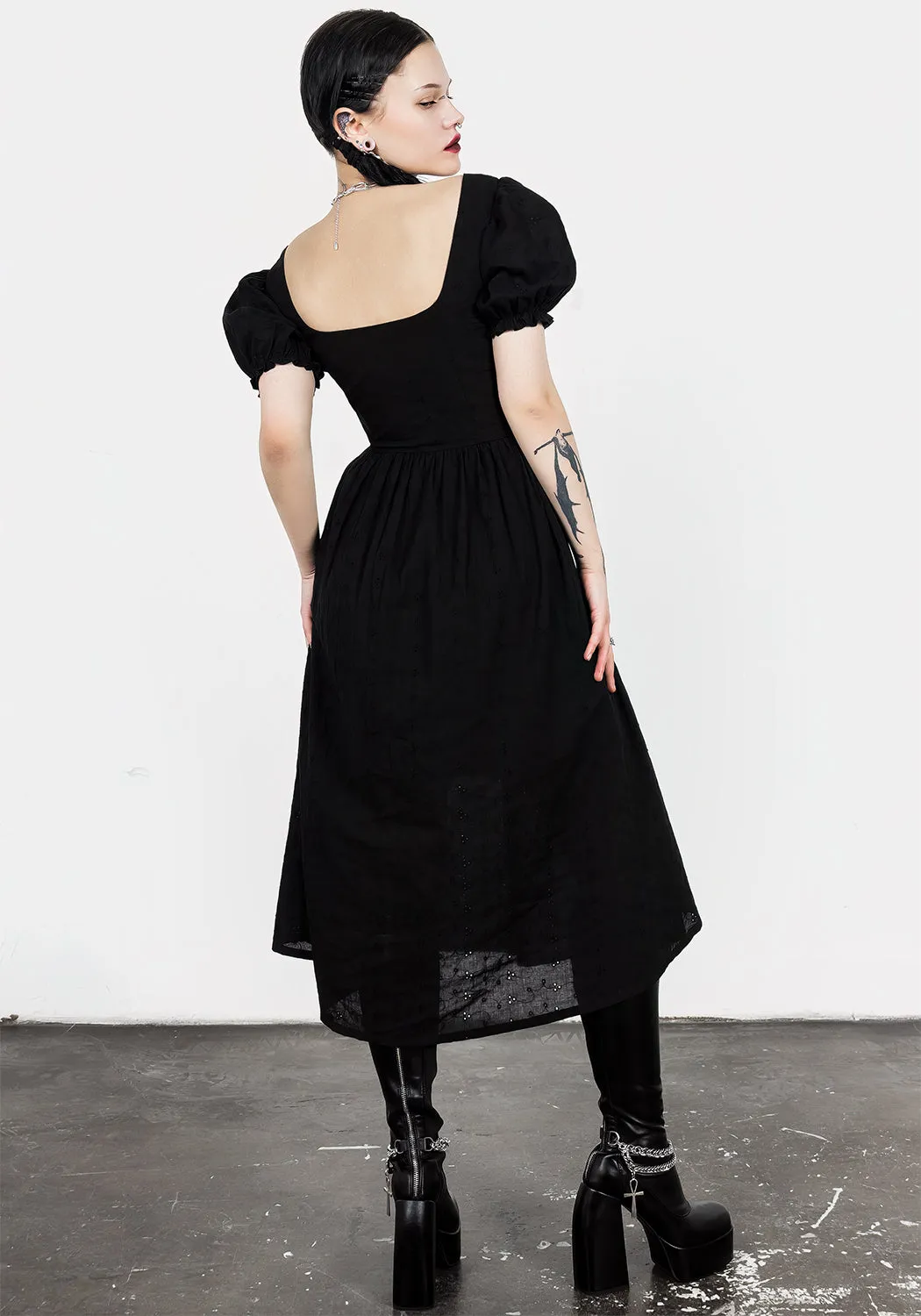 Litha Lace Up Broderie Midi Dress