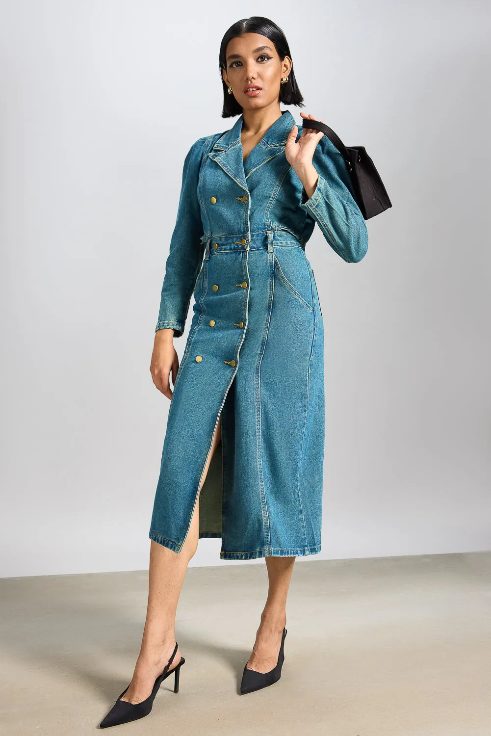 Long Denim Trench Coat