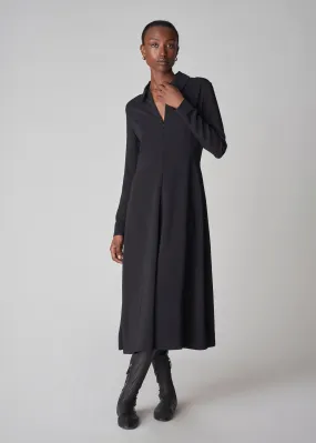 Long Sleeve Shirt Dress in Crepe  - Black