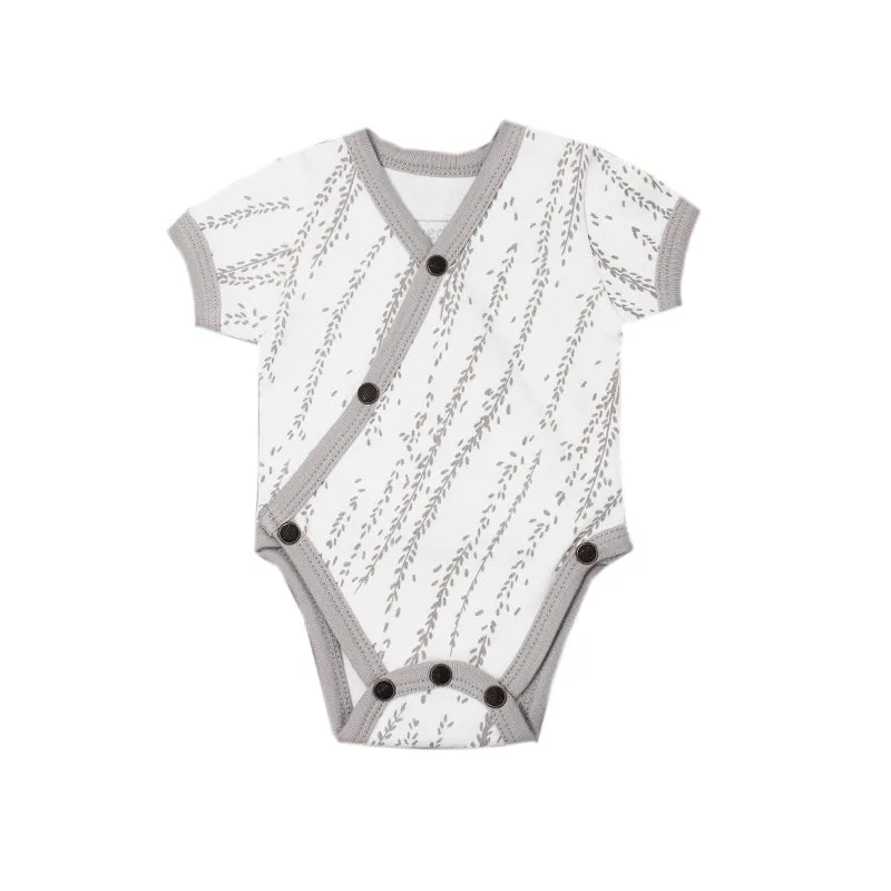 L'ovedbaby Organic Short Sleeve Kimono Bodysuit - Light Gray Willow