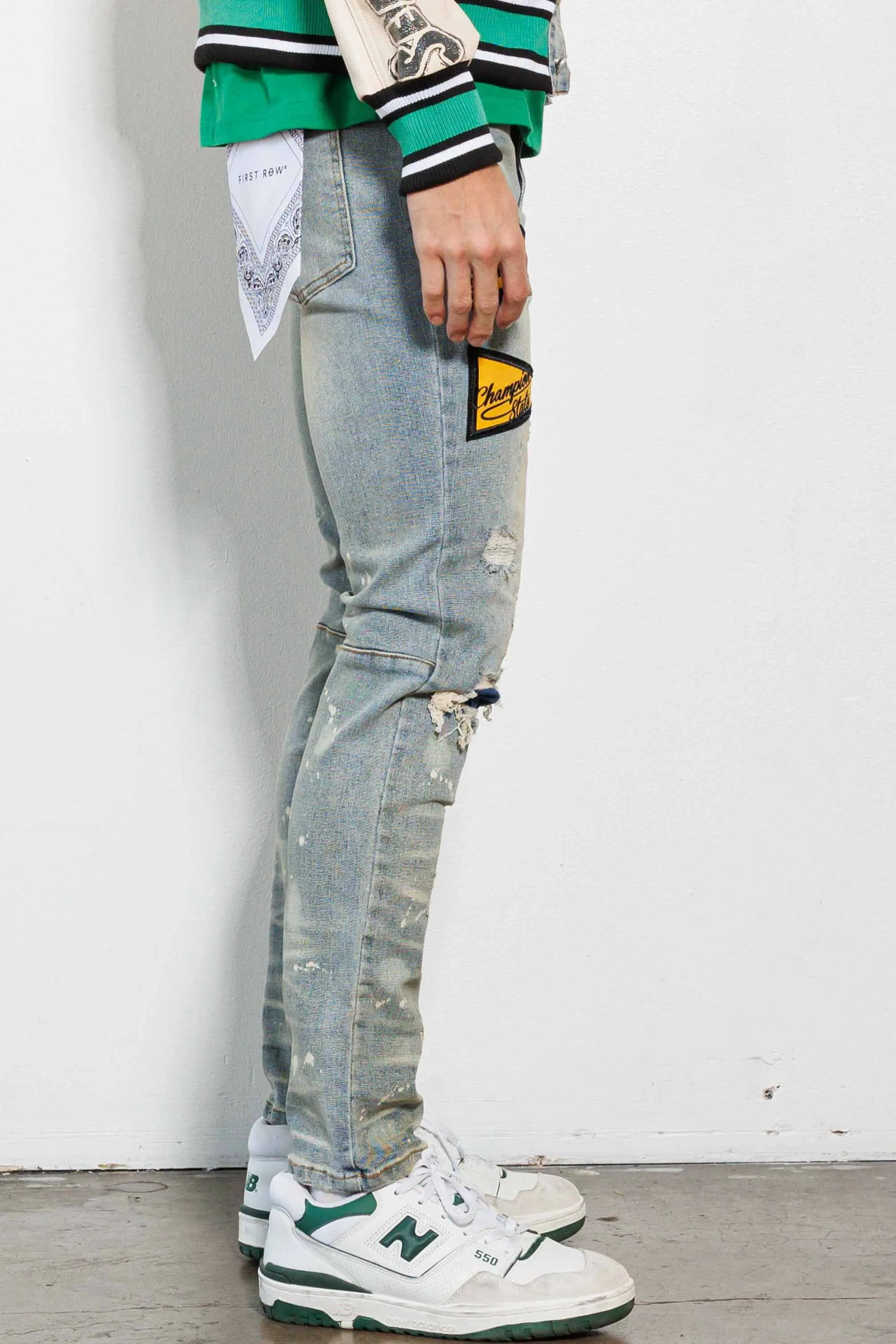 Lt.Sand Tint Spring Break Multi Patches Slim Fit Pants