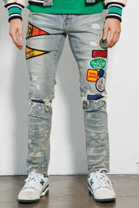 Lt.Sand Tint Spring Break Multi Patches Slim Fit Pants