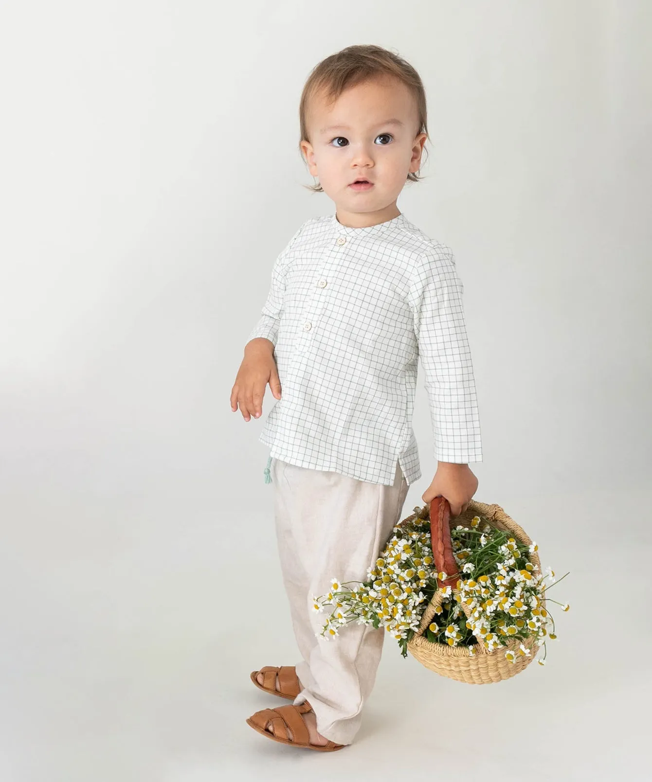 Lupo Baby Shirt, Green Tattersall