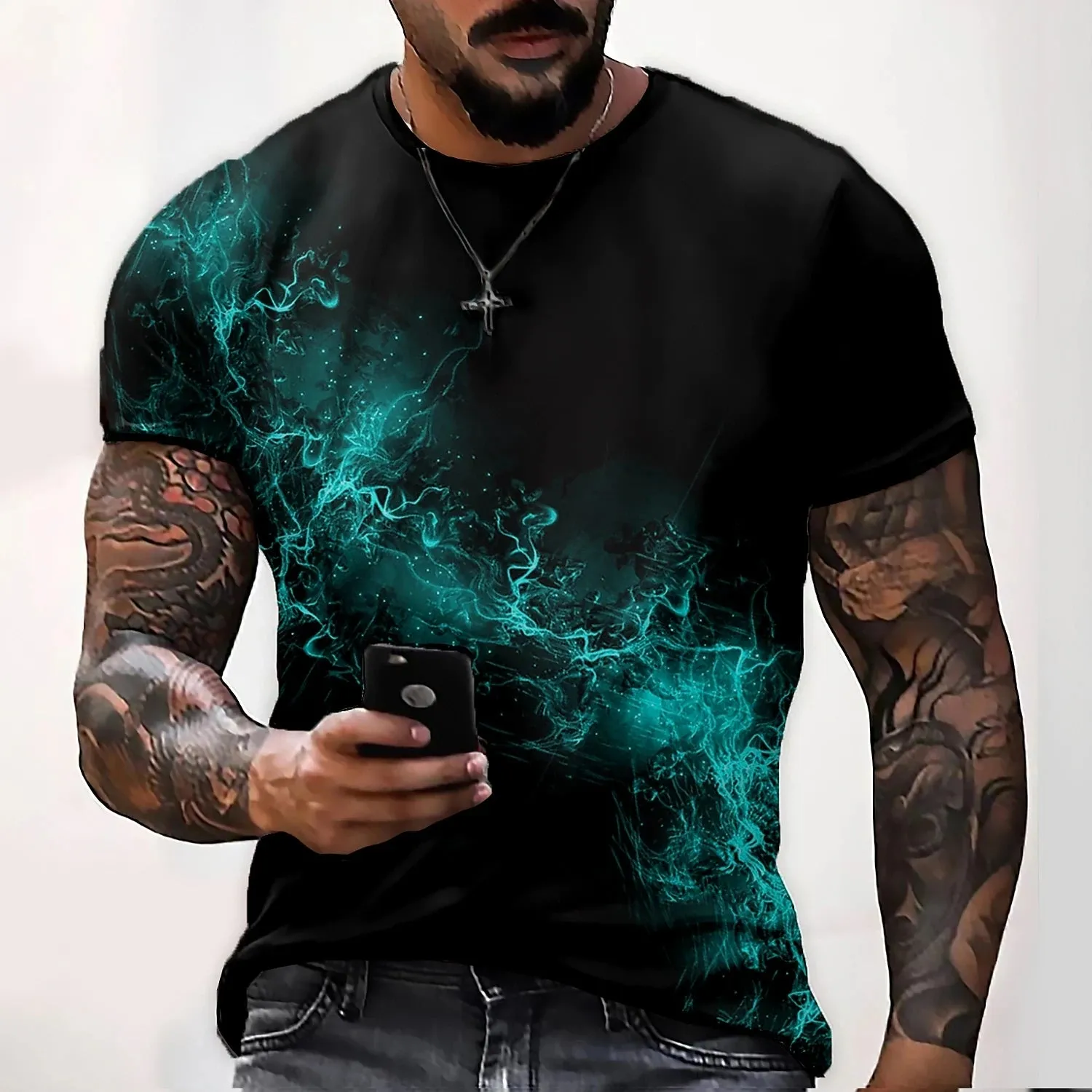 M-xlrge Men's Graphic 3d O Neck T Shirt Casual Streetwear Short Sleeve