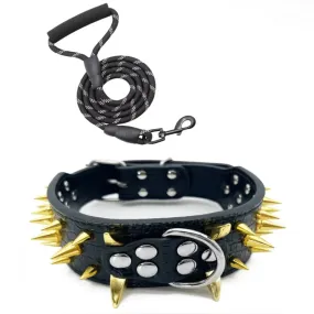 MACHO Pet - Black Spiked Dog Collar Leash Set