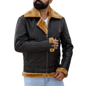 Men's B3 Bomber Shearling Brown Leather Jacket 