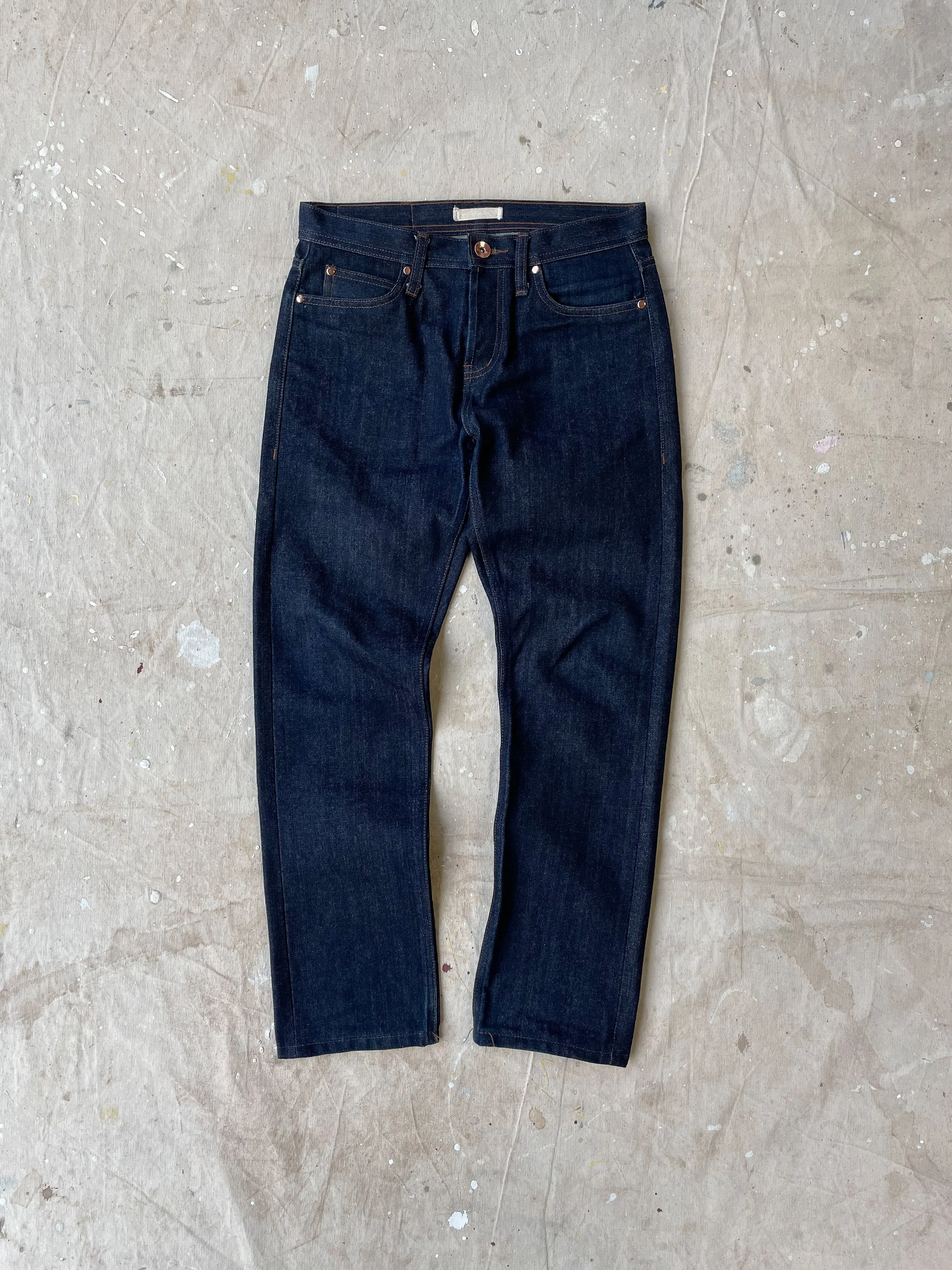 MID-RISE 14.5OZ SELVEDGE DENIM—DARK WASH [30X28]