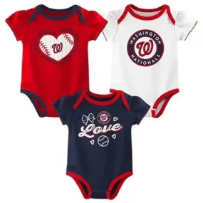 MLB Washington Nationals Infant Girls' 3pk Bodysuit - 6-9M