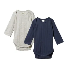 Nature Baby LS Bodysuit Derby 2 PK - Navy/Light Grey Marle