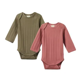 Nature Baby LS Bodysuit Derby 2 PK - Woodland Rose/Cypress