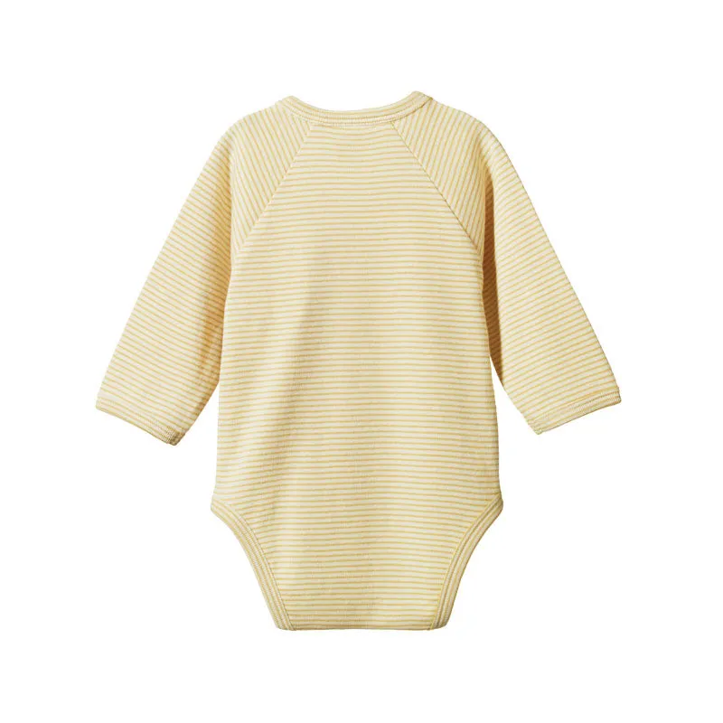 Nature Baby LS Kimono Bodysuit - Sand Pinstripe