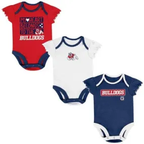 NCAA Fresno State Bulldogs Infant Girls' 3pk Bodysuit Set - 0-3M