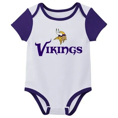 New - NFL Minnesota Vikings Infant Boys' AOP 3pk Bodysuit - 18M