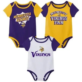 New - NFL Minnesota Vikings Infant Boys' AOP 3pk Bodysuit - 18M