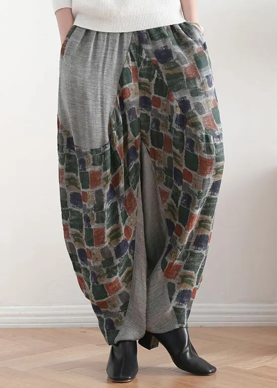 New stitching printed cotton and linen pants loose large size casual pants