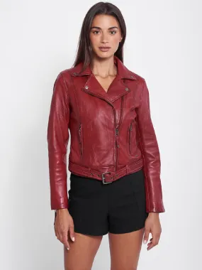 New Women's Red Genuine Leather Biker Jacket