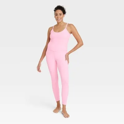 New - Women's Rib Full Length Bodysuit - All in Motion Pink L