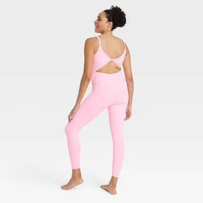 New - Women's Rib Full Length Bodysuit - All in Motion Pink L