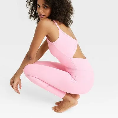 New - Women's Rib Full Length Bodysuit - All in Motion Pink L