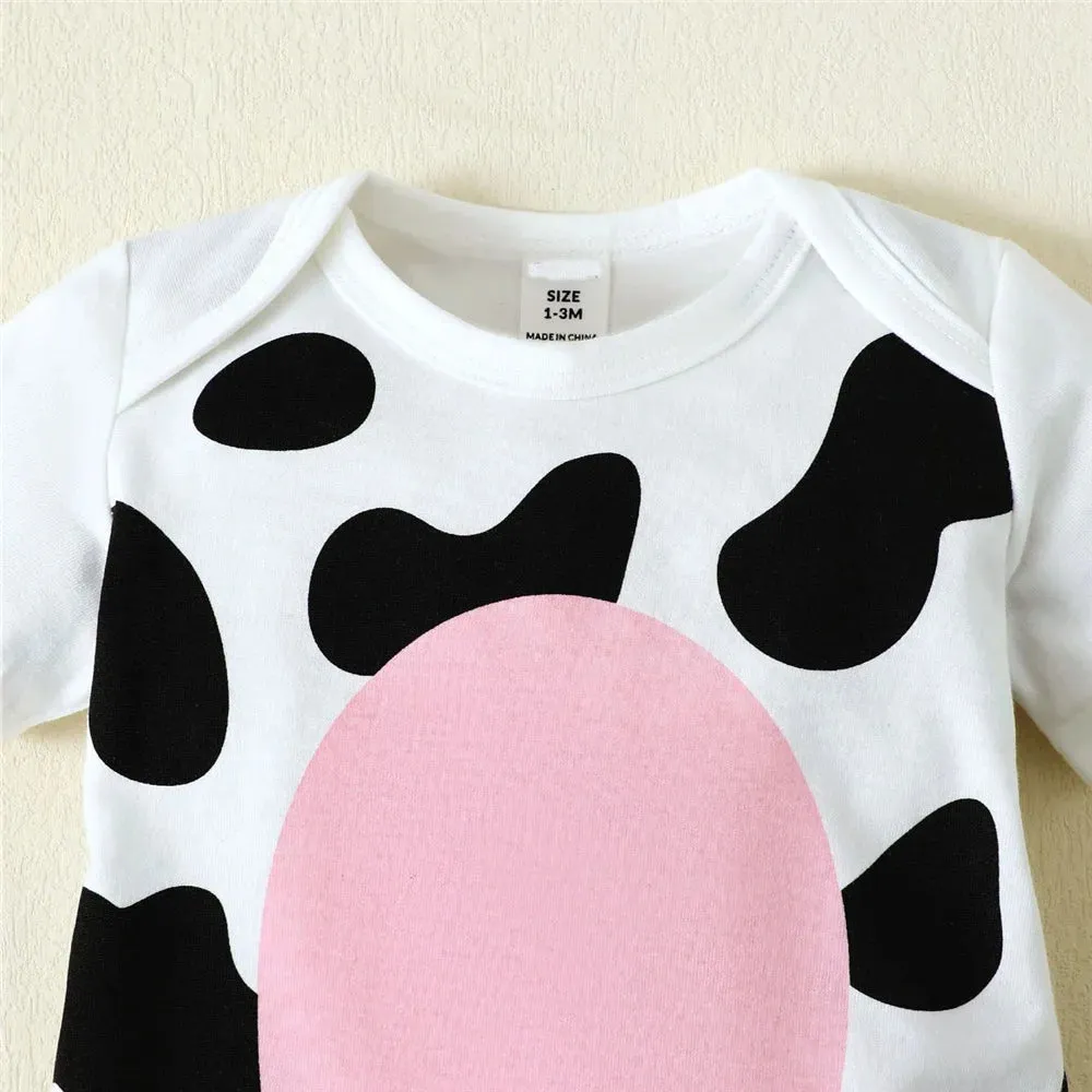 Newborn Baby Boy Cosplay Jumpsuit Cow Short Sleeved Bodysuit Calf Hat