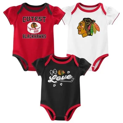 NHL Chicago Blackhawks Infant Girls' 3pk Bodysuit - 12M