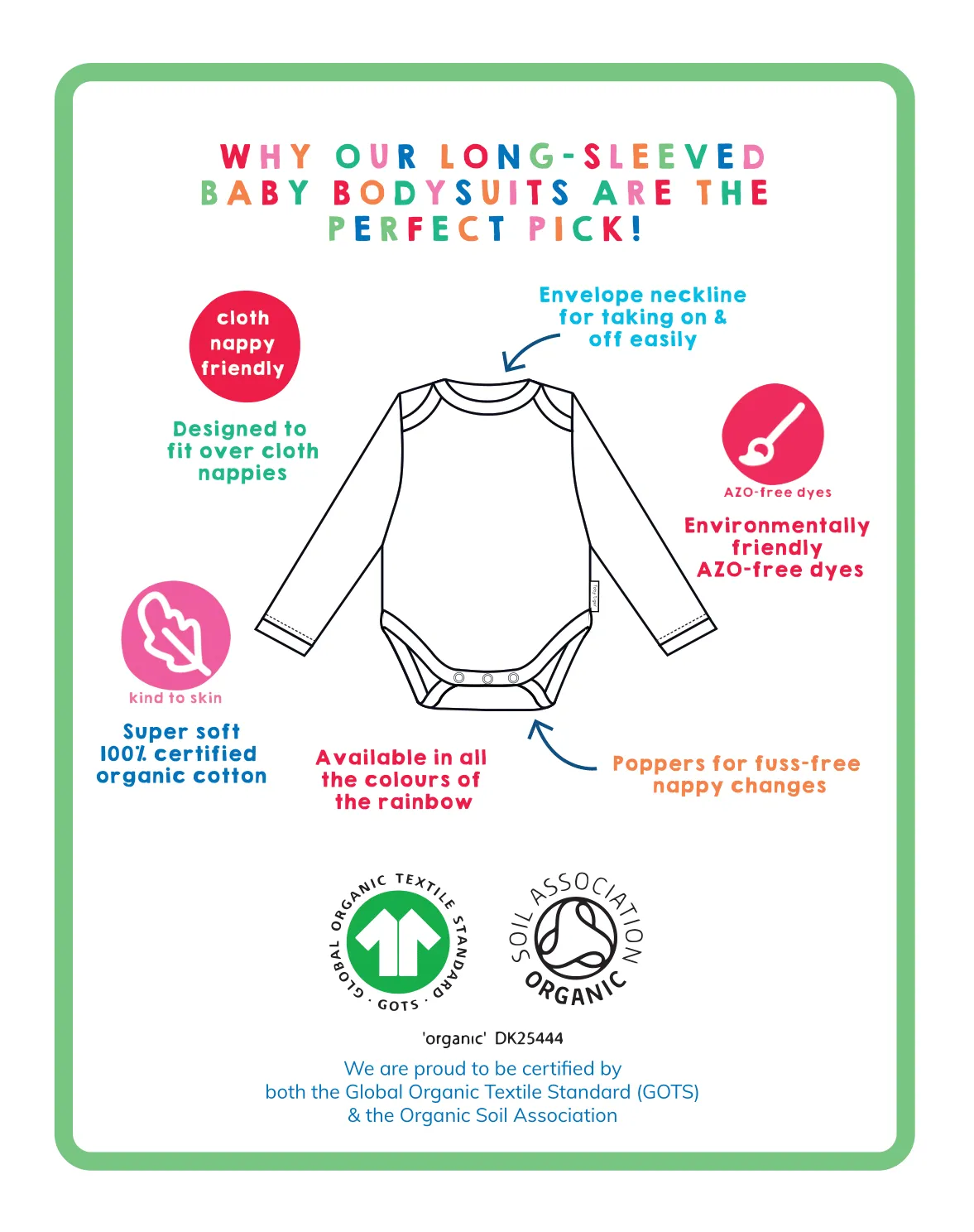 Organic Green Basic Long-Sleeved Baby Bodysuit