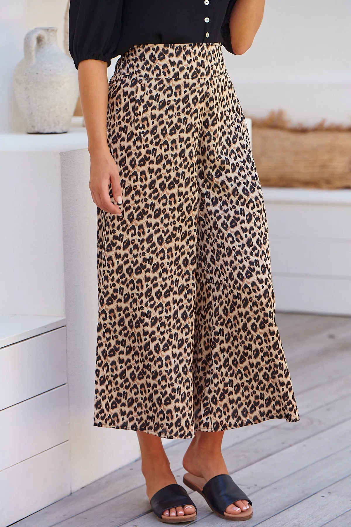 Paris Leopard Satin Culotte Pants