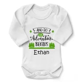 Personalized Organic Baby Bodysuit - Adventure Begins (White / Long Sleeve)