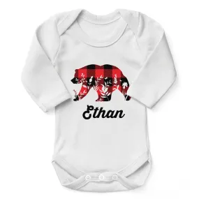 Personalized Organic Baby Bodysuit - Baby Bear (White / Long Sleeve)