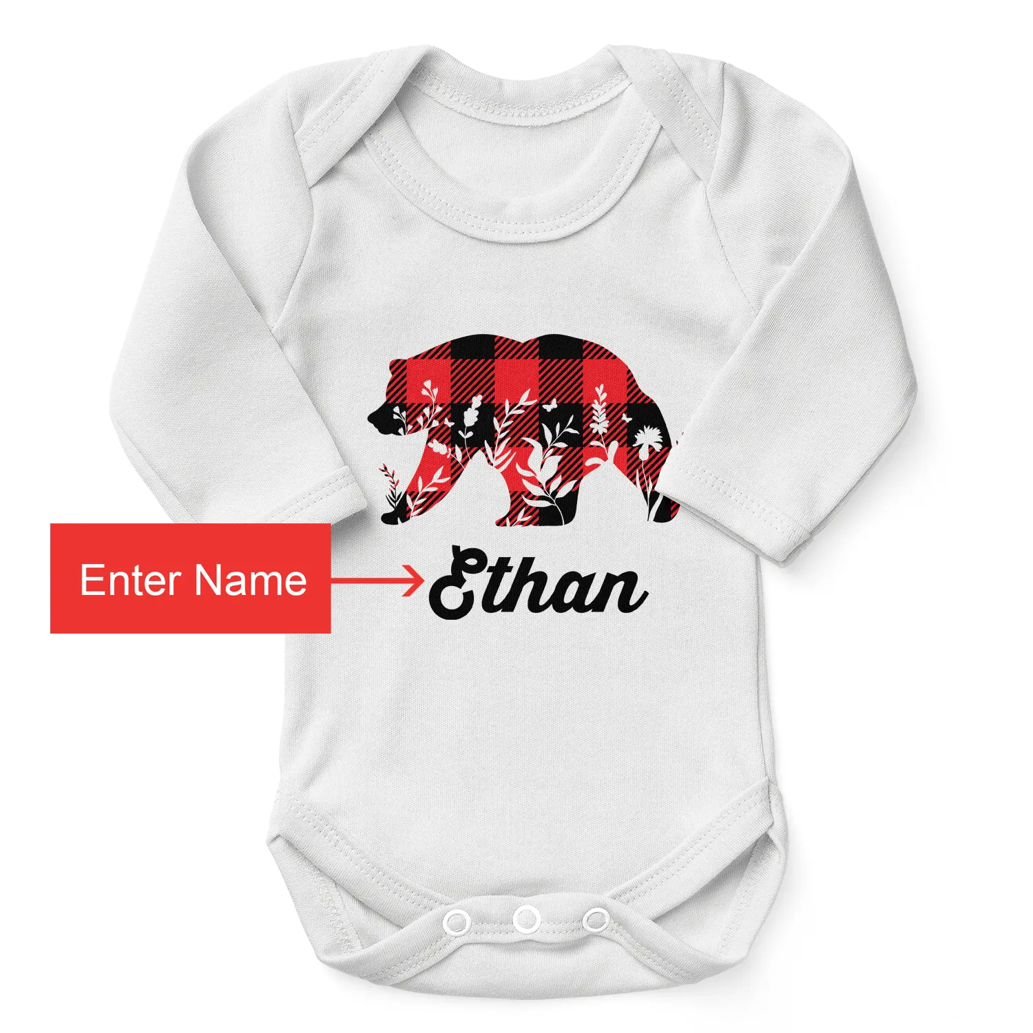 Personalized Organic Baby Bodysuit - Baby Bear (White / Long Sleeve)