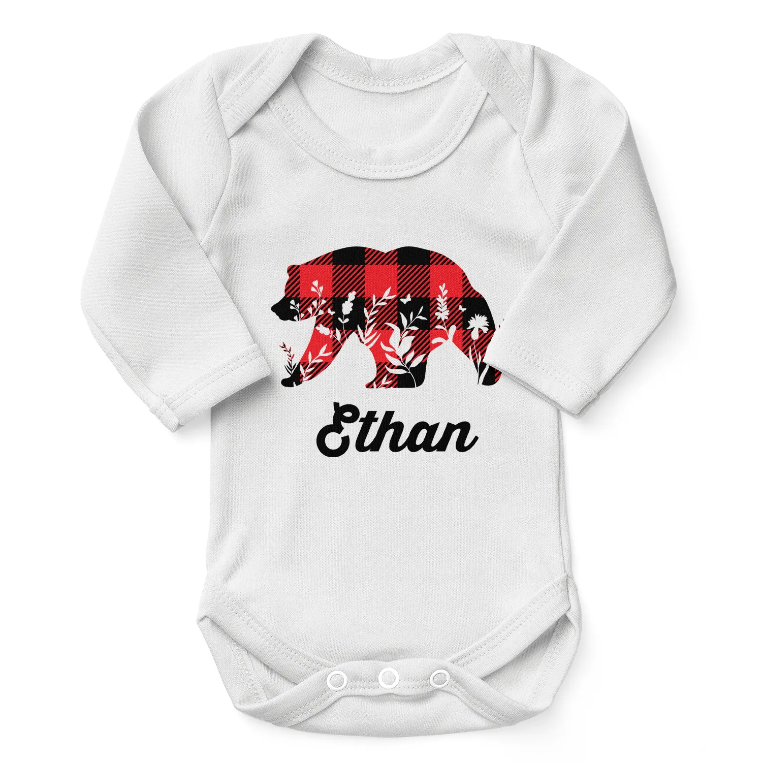 Personalized Organic Baby Bodysuit - Baby Bear (White / Long Sleeve)