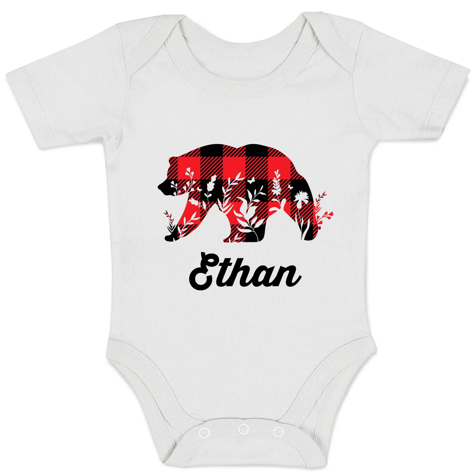 Personalized Organic Baby Bodysuit - Baby Bear (White / Short Sleeve)