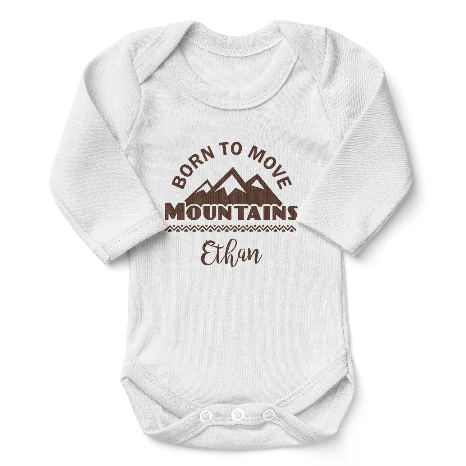 Personalized Organic Baby Bodysuit - Born To Move Mountains  (White / Long Sleeve)