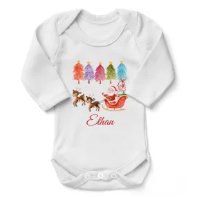 Personalized Organic Baby Bodysuit - Christmas Santa (White / Long Sleeve)