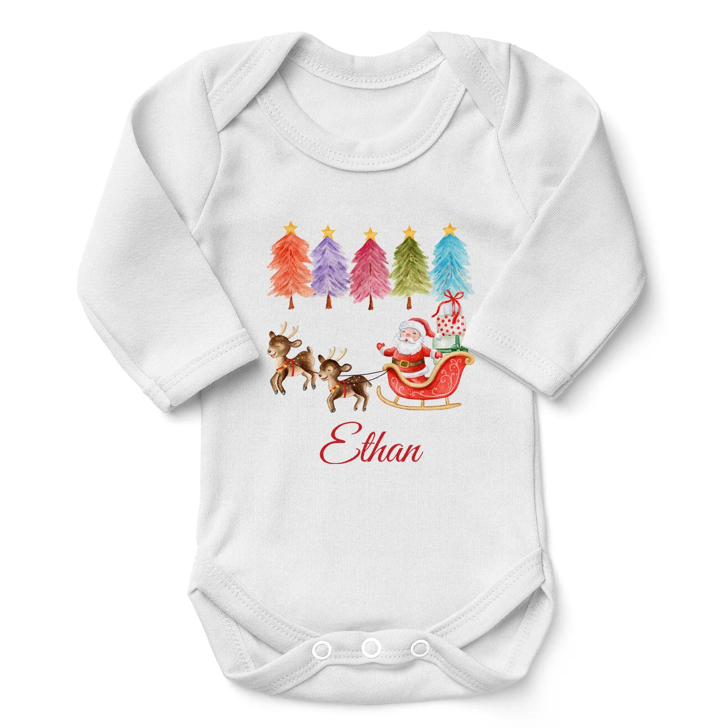 Personalized Organic Baby Bodysuit - Christmas Santa (White / Long Sleeve)