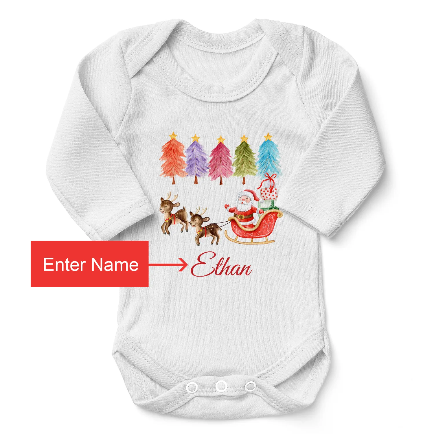 Personalized Organic Baby Bodysuit - Christmas Santa (White / Long Sleeve)