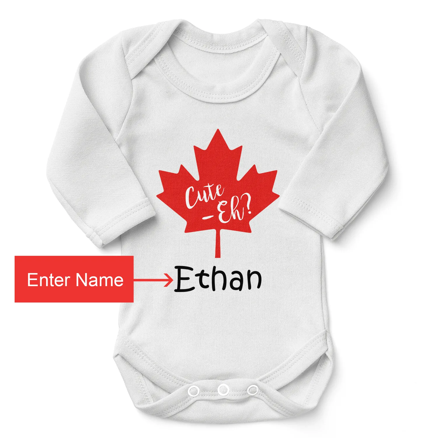 Personalized Organic Baby Bodysuit - Cute Eh  (White / Long Sleeve)