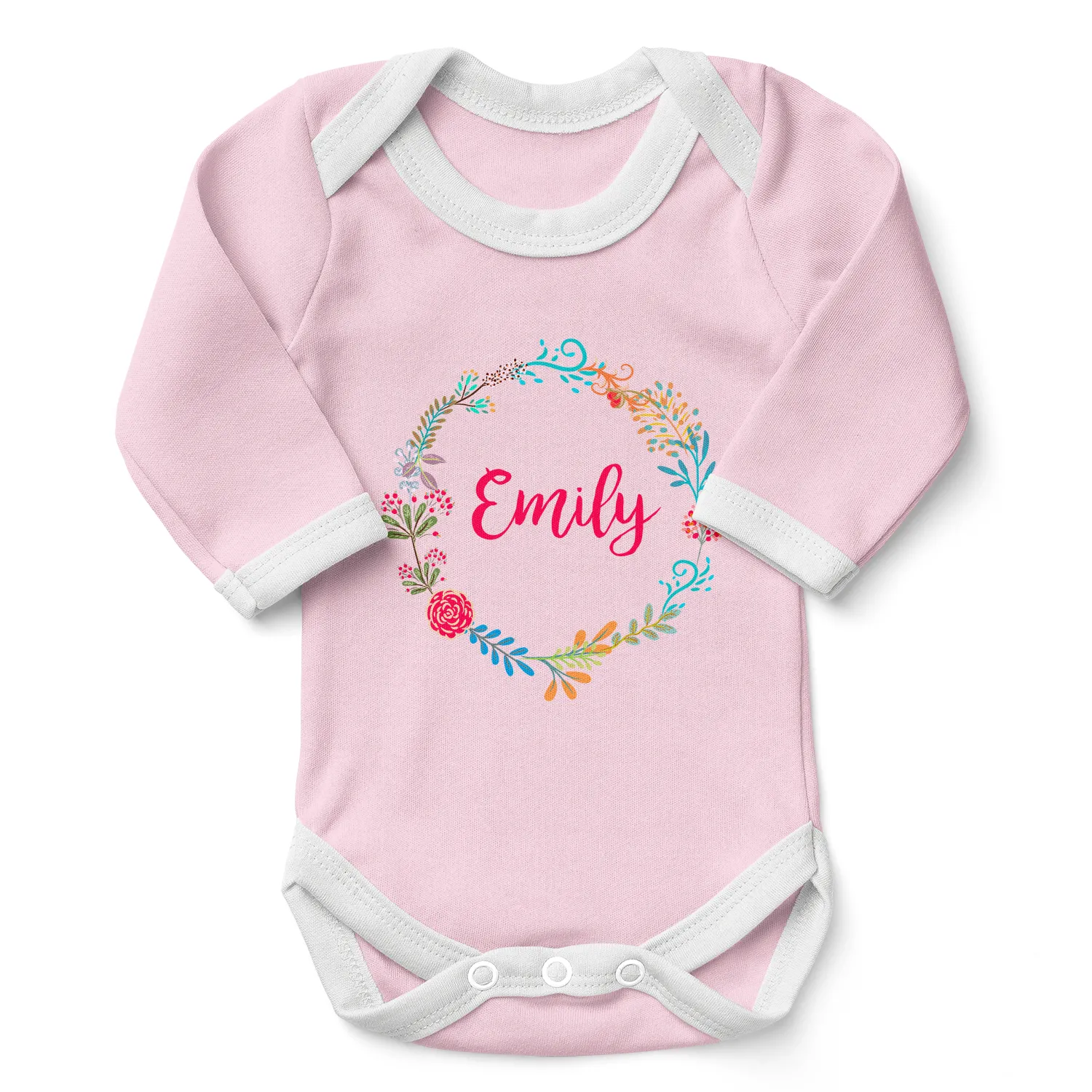 Personalized Organic Baby Bodysuit - Floral Round (Pink)