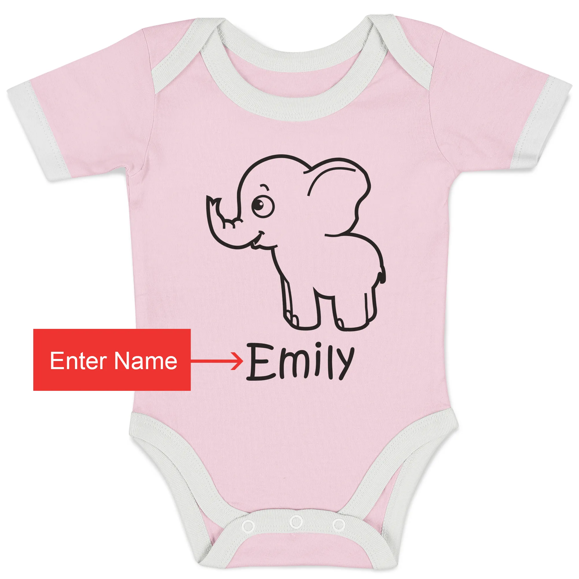 Personalized Organic Baby Bodysuit - Little Elephant (Pink / Short Sleeve)