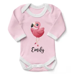 Personalized Organic Baby Bodysuit - Little Flamingo (Pink / Long Sleeve)