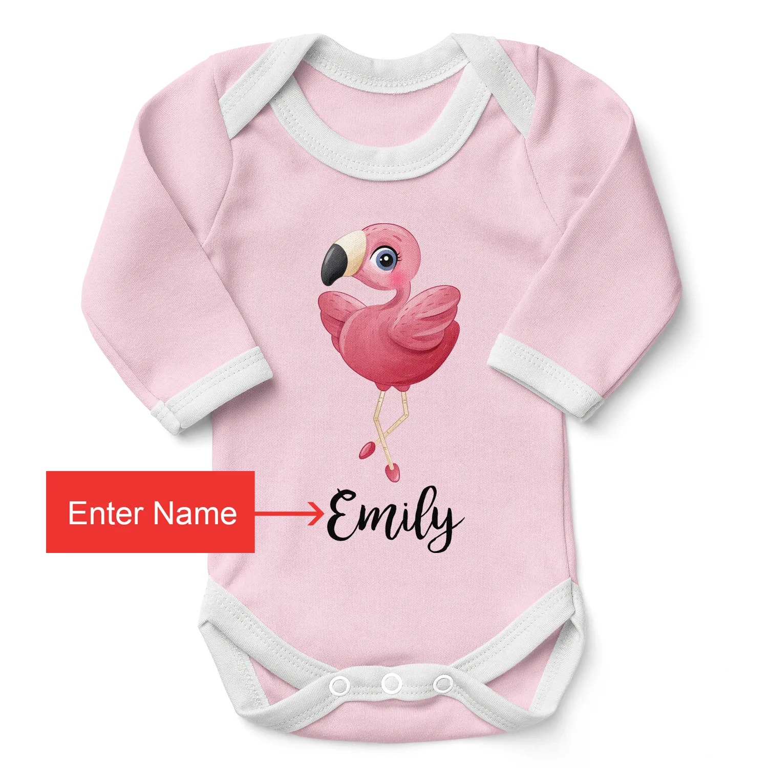 Personalized Organic Baby Bodysuit - Little Flamingo (Pink / Long Sleeve)