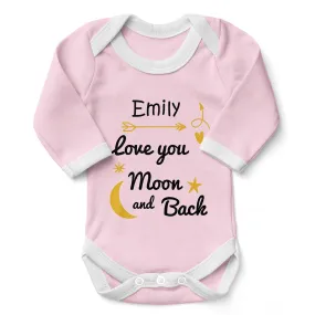 Personalized Organic Baby Bodysuit - Love You To The Moon & Back (Pink / Long Sleeve)