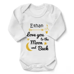 Personalized Organic Baby Bodysuit - Love You To The Moon & Back (White / Long Sleeve)