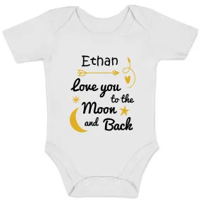 Personalized Organic Baby Bodysuit - Love You To The Moon & Back (White / Short Sleeve)