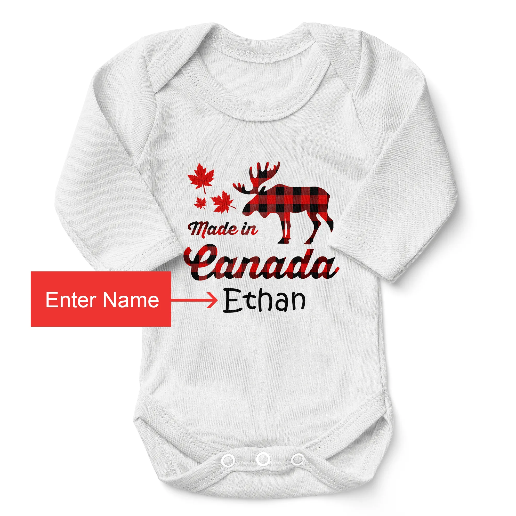 Personalized Organic Baby Bodysuit - Made In Canada (White / Long Sleeve)